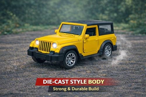 Image of 1:36 Scale Diecast Metal Toy Car Openable Doors Pullback Action LED Lights Music Sports Model Kids Collectors Thar Yellow