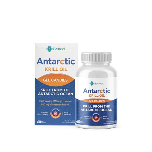 Besfeel Krill Oil 2026 Upgraded Antarctic Krill Oil 500 mg with Omega-3s EPA DHA Astaxanthin and Phospholipids 60 Softgels (1PC)