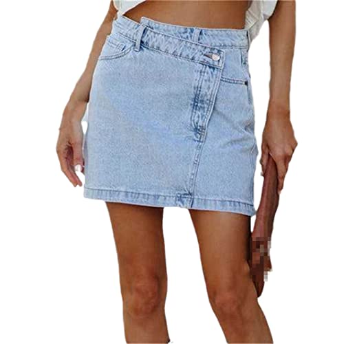 Mini jupe en jean taille haute Alloaone à coupe droite et bas irrégulier confortable