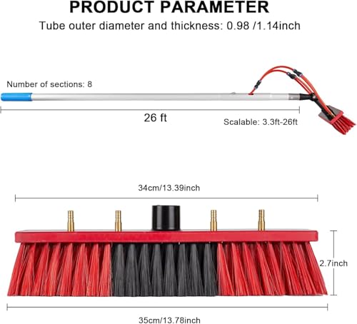 Image of 26 FT Solar Panel Cleaning Kit, Window Cleaning System, 20M Hose & Rotating BrushHead, Washing Equipment Window Cleaner Tool Water Fed Pole Kit for Roof Caravan Solar Panel