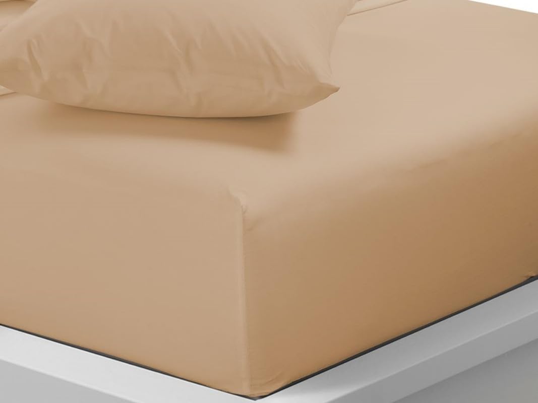 Fitted Sheet 40cm Extra Deep Pocket Single Size Latte Easy Care Poly Cotton, Soft, Wrinkle-Free (S latte)