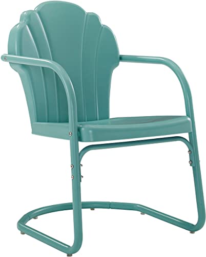 Crosley Furniture Tulip 2-Piece Outdoor Chair Set, Retro Metal Patio Chairs for Dining, Porch, Deck, Balcony, Pastel Blue Satin