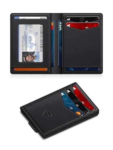 Wallet for Men Slim Leather Wallets for 12-15 Cards, Minimalist Thin RFID Blocking Card Holder with Money Clip & ID Window, Small Bifold Front Pocket Wallet, Gifts for Men2