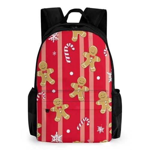 Supdreamc Rucksack Anti-Theft Multipurpose Big Capacity Carry On Bag - Christmas Red Gingerbread Cookies Candy Canes Traveling & Camping Backpack With Side Pockets