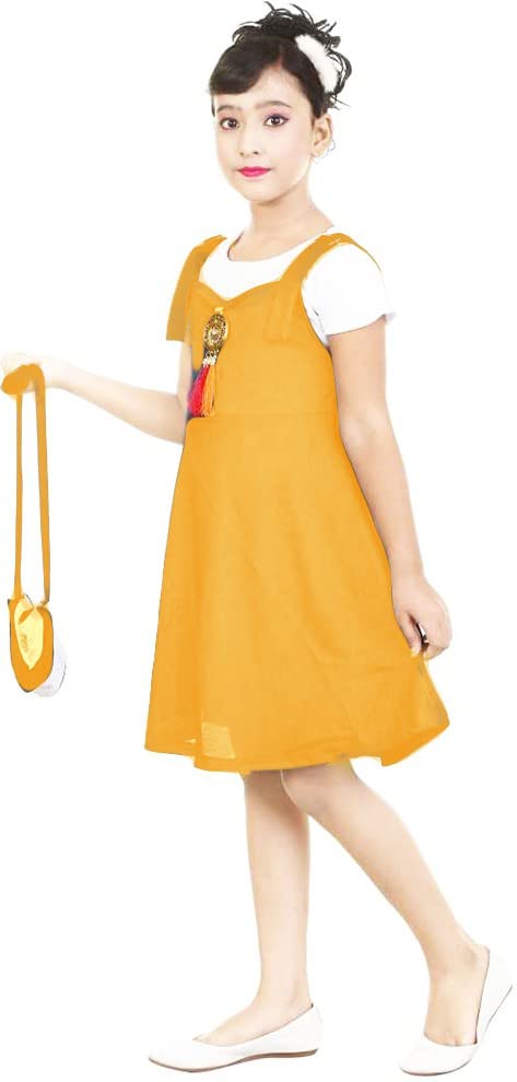 BURBN Girls Midi/Knee Length Casual Dress (Yellow, Sleeveless) | 6-7 Years Old Girls 1