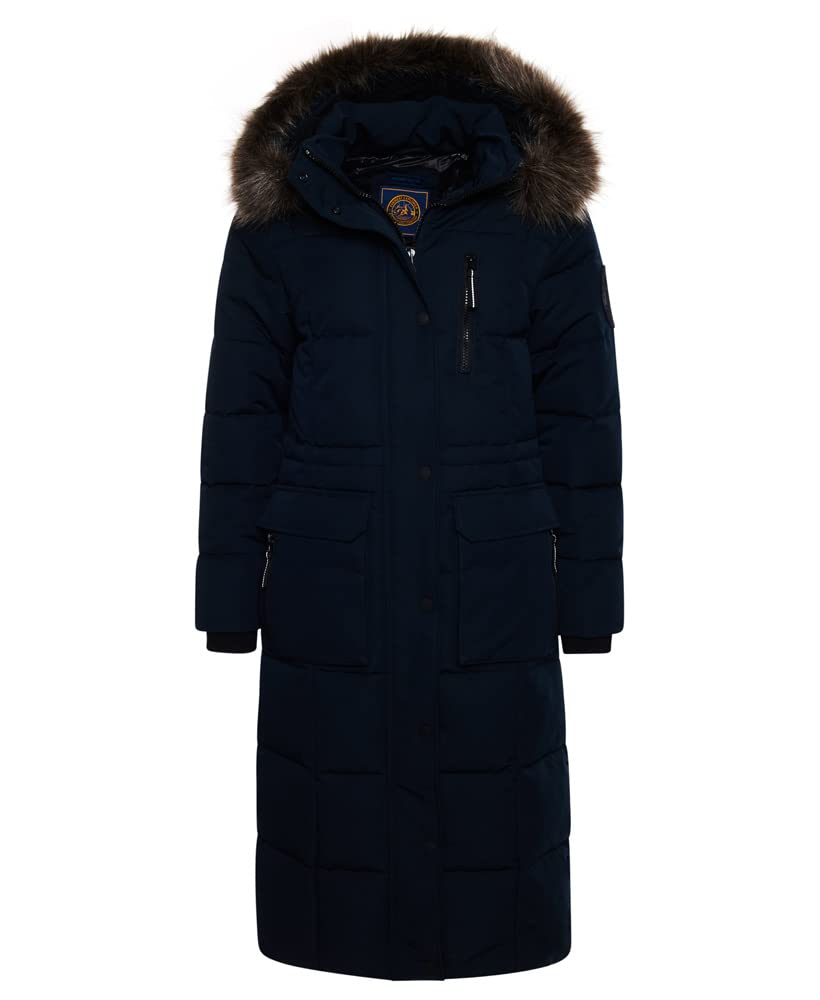 Superdry Women's Longline Faux Fur Everest Coat Faux Fur Coat Not Applicable, Eclipse Navy, 10