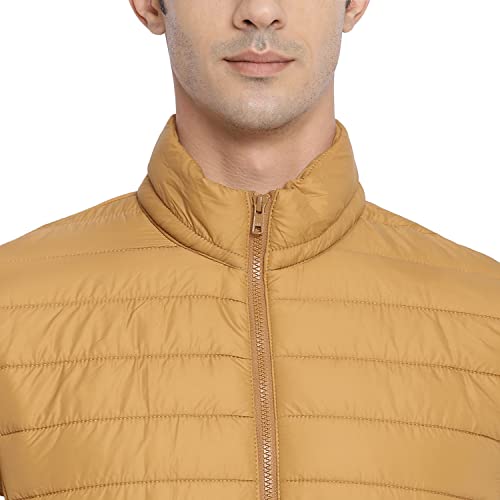 Image of Cantabil Men's Full Sleeve Solid Warm Winter Puffer Jacket, Full Sleeve Lightweight Winter Wear Jackets for Men - Mustard (MJKT00079 MUSTARD)