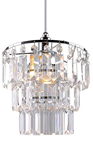 Crystal Light Shade Modern Chrome Chandelier Ceiling Pendant Light Shades 3 Tiers Crystal Acrylic with Clear Jewel Effect Droplets Chrome Frame and Clear Beads PS02CLR
