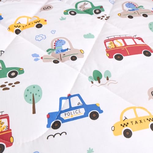 Image of Caressma White Cars 4 Pieces Toddler Bedding Set Bed-in-a-Bag Comforter