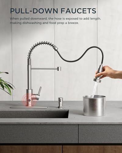Image of FORIOUS Touchless Kitchen Faucet Brushed Nickel, Smart Motion Sensor Spring Sink Faucet with Pull Down Sprayer Commercial Contemporary Hands-Free for Pot Filler, Farmhouse Camper Laundry Camper