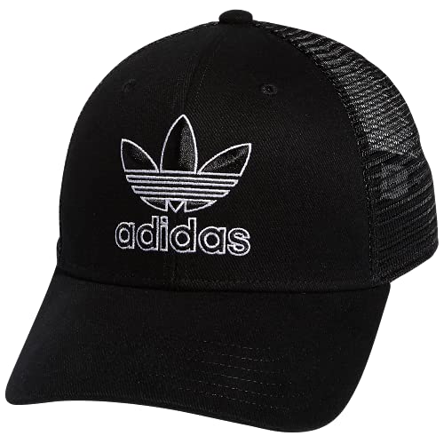 adidas Originals Men s Icon Trucker Structured Precurve Snapback Cap, Black Black White, One Size