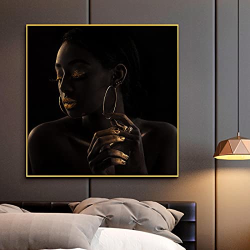 Art africain or et noir : impression sur toile portrait élégant