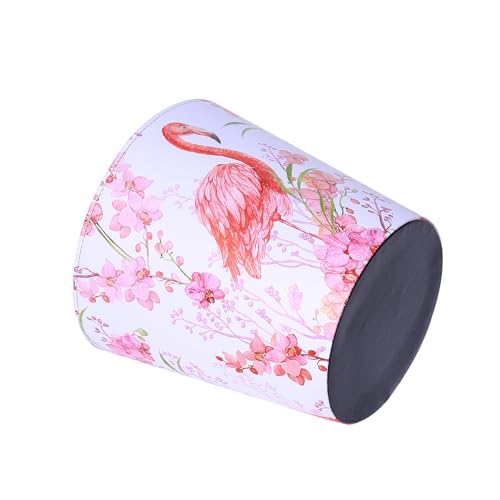 Image of PU Leather Small Trash Can Wastebasket, Round Garbage Container Basket for Bathrooms, Laundry Room, Kitchens, Offices, Kids Rooms, Bedrooms,Home Decorative Art Bin, 2.9 Gallon (Flamingo)