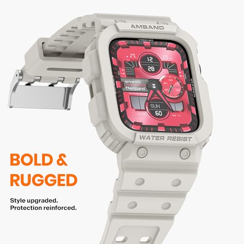 Image of amBand Compatible for Apple Watch Band 45mm 44mm 42mm with Bumper Case, Clear Cute Women Strap for iWatch SE 3 SE 2nd SE Series 9 8 7 6 5 4 3 2, Sport Jelly Protective Cases Protector, Sand White