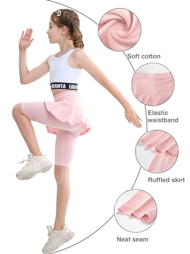 LOLANTA Girls Knee Length Leggings with Skirt Summer Shorts Capri Kids Casual Sports Skorts3