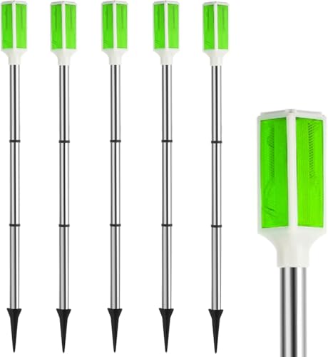 Joyibay 5 PCS Solar Powered Driveway Markers Solar Warming Landscape Lights Solar Outdoor Driveway Lights Landscape Driveway Reflectors on Poles for Snow Road Yard (Green)