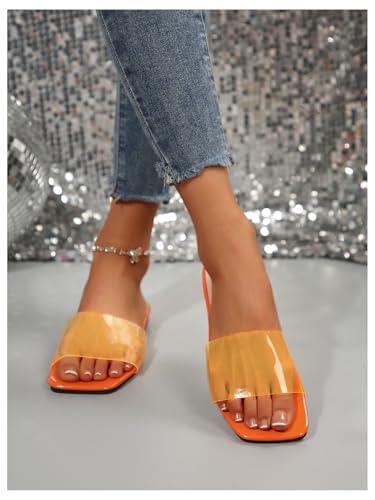 Image of Verdusa Clear Sandals For Women Square Toe Slides Summer Slip On Beach Flat Sandals