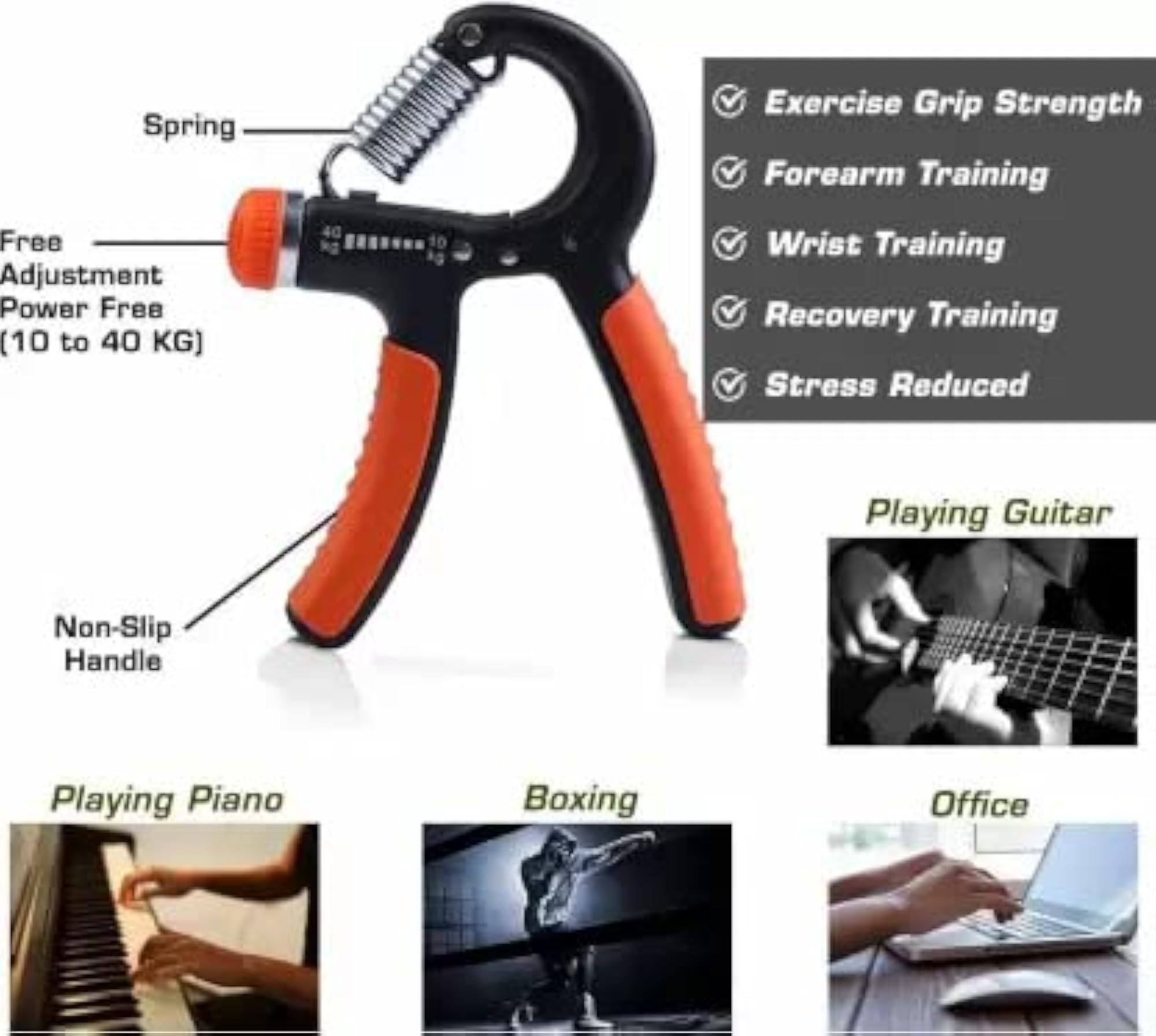 Adjustable Hand Grip Strengthener & Blue Wrist Support Band Combo