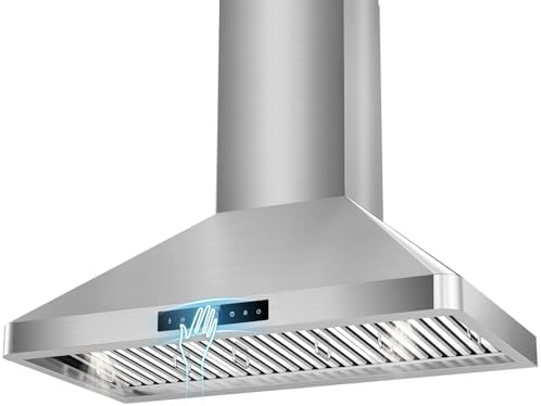 36 Inch Wall Mount Range Hood, 900 CFM Kitchen Hood with 4-Speed Fan, Ducted/Ductless Convertible, Gesture & Touch Control, Stainless Steel Stove Vent Hood with Adjustable LED and Auto Delay Shut-Off