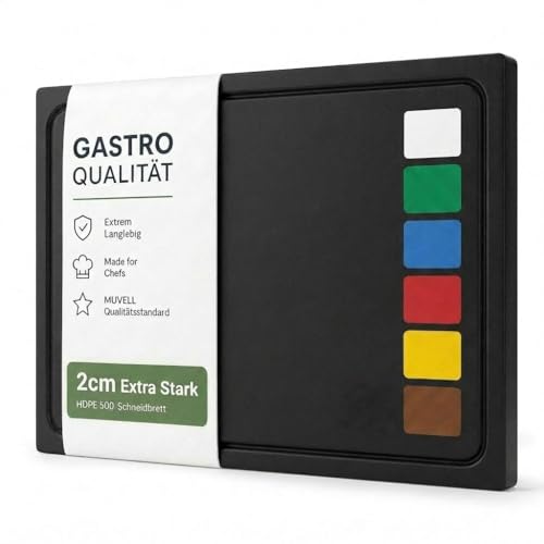 Muvell stabiles Schneidebrett Kunststoff | Schwarz 60x40x2 cm | Spülmaschinenfest EXTRA dick messerschonend | Farben & Größen auswählbar | BBQ & Bar Küchenbrett | Schneidbrett mit Saftrill