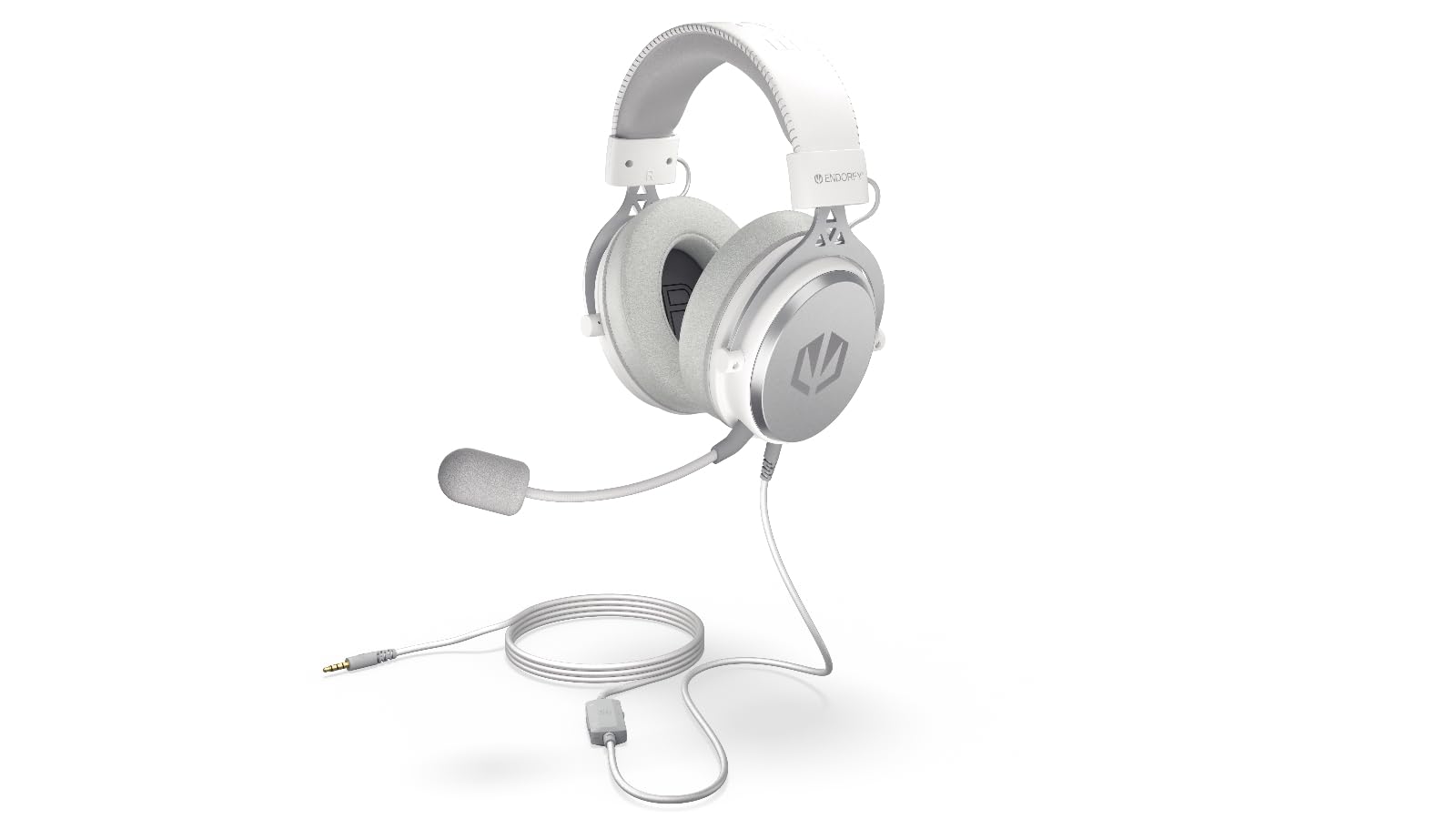 ENDORFY VIRO Plus USB Onyx White, Cuffie Over Ear, Coppia aggiuntiva di Cuscinetti in Tessuto, Microfono Staccabile, Cavo Staccabile, Scheda Audio USB 7.1, EY1A005