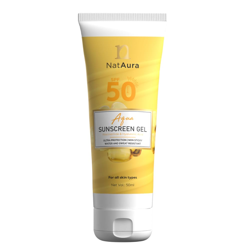 NatAura Aqua Sunscreen Gel SPF 50 | Lightweight, Non-Greasy Sunscreen with Broad Spectrum UVA/UVB Protection | Hydrating, ...