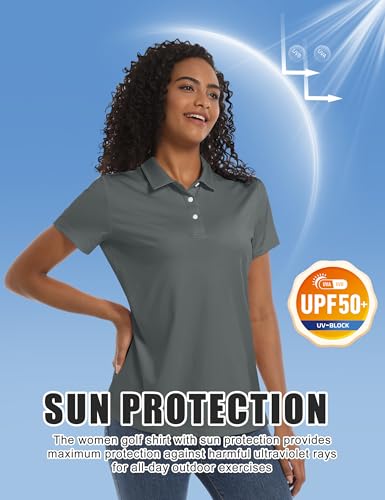 Magcomsen MCS-A23W3010-530-GREY-S Tennis Shirts For Women Polo Short Sleeve Golf Quick Dry Athletic Collared Shirts Upf 50+ Work Tops Grey,S thumb #3
