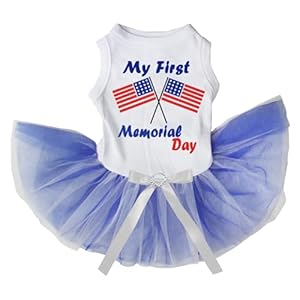 Petitebella USA Double Flags Memorial Day Puppy Dog Dress (White/White Blue, XX-Large)