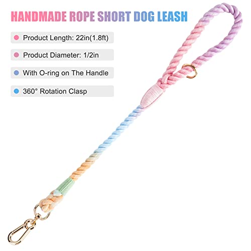 Nugutic Short Dog Leash 22 Inch Handmade Braided Cotton Rope Dog Leash For Large And Medium Dogs, Colorful Macaron #TOP1