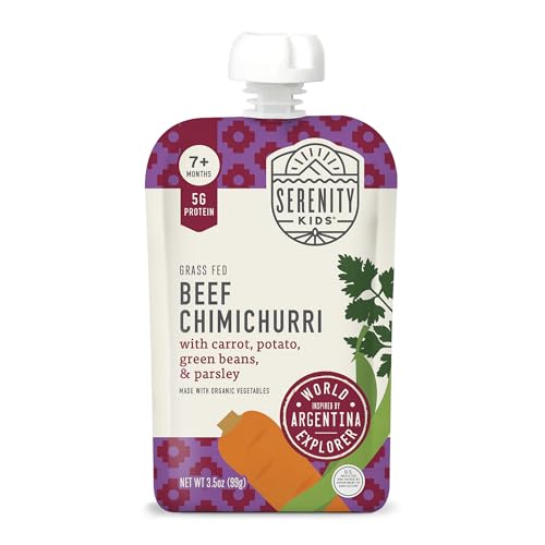 Image of Serenity Kids 7+ Months World Explorers Baby Food Pouches Puree Made With Ethically Sourced Meats & Organic Veggies | 3.5 Ounce BPA-Free Pouch | Beef Chimichurri | 1 Count