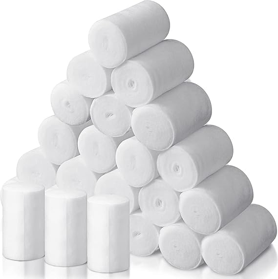 24 rotoli di imbottitura in ghisa, 10,2 cm x 2,7 m, confezione singola, rotolo di cotone con cerotto morbido, bianco