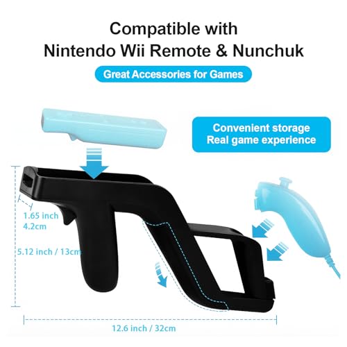 Image of Arrocent Steering Wheel and Zapper Gun Set Compatible with Wii Wii U Remote (Pack of 2, Black)