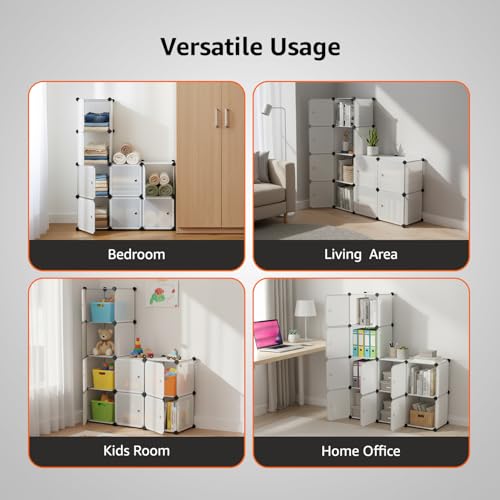 Image of amazon basics Cube Storage Organizer | 8-Cube | 95.5 x 32 x 126 cm | Semitransparent White | PP + Iron | Stackable, Dustproof & Easy Assembly