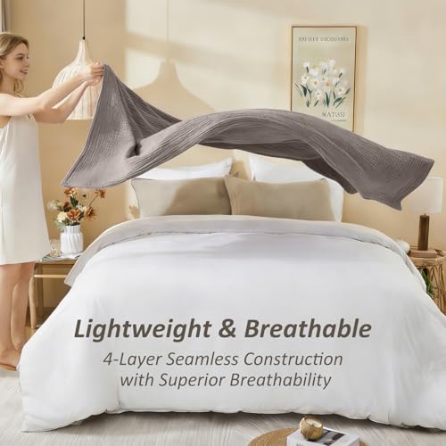 Image of EMME Cotton Muslin King Blanket Breathable Gauze Soft Lightweight Blankets Adults Gifts for Women (Heather Brown, 108 inchx90 inch)