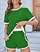 AKEWEI Short Sets for Women Short Sleeves Crewneck Adjustable Drawstring Waist Summer Outfits Fashion Comfy Green M
