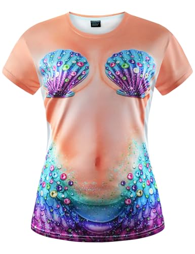 CLOFANWIN Womens Mermaid Costume Top Shirt Outfit T-Shirts, White, XX-Large