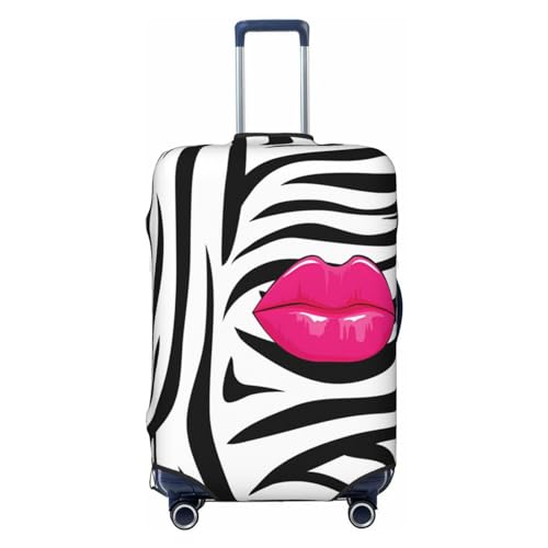 Spandex Travel Luggage Cover Suitcase Protector Bag,Abstract Zebra Hot Pink Lips Anti-Scratch Fits 18-32 Inch Luggage, Baggage Covers For Kid And Adult,X-Large