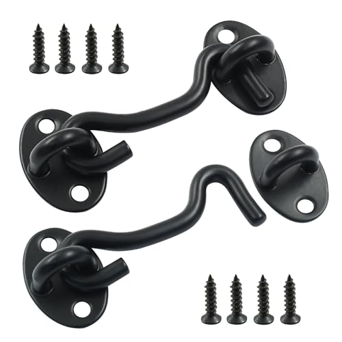 Waziaqoc 2 cierres de gancho y ojo de 3 pulgadas, cerradura de privacidad de acero inoxidable resistente con tornillos de montaje para puerta corrediza, puerta de granero, ventana, cabina, color negro