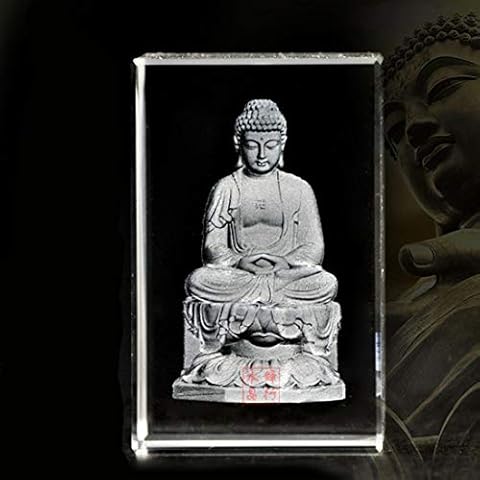 XINDAM 3D Buddha Paperweight(Laser Etched) in Crystal Glass Cube(No Included LED Base)(3.1x2x2 inch) Cover