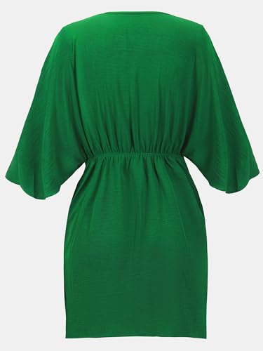 Image of CUPSHE Womens Vacation Mini Summer Dress V Neck Kimono Sleeve Belted Flowy Loose Resort Wear Casual Beach Cover Up Dress
