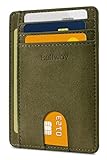 Buffway Slim Minimalist Front Pocket RFID Blocking Leather Wallets for Men and Women - At Sahara Desert Green