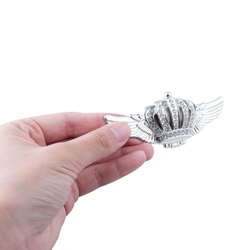 1PC Blingbling Flying Crown Emblem 3D Car Decal Sticker Shiny Metal Car Decal Sticker, Personalized Crystal Crown Decal Exterior & Interior Car Accessory Compatible with Vehicle (Silver)