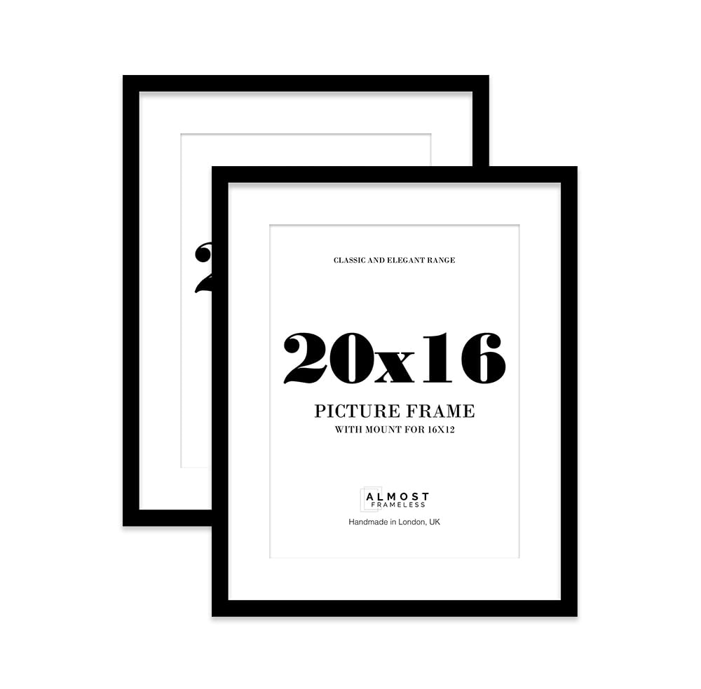 Black Picture Frame 20x16 With 16x12 Mount for Photos - Wall Display, Landscape or Portrait, 2 Pack