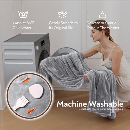 Image of Wapaneus Foot Pocket Heated Blanket Electric Throw with 10 Heating Levels and 4 Timer Settings 4 Hours Auto Shut Off, Flannel Fast-Heating Heated Throw 50 inch x 60 inch, ETL Listed Machine Washable, Grey