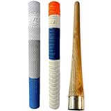 LIVOX Rubber Cricket Bat Handle Grip Cone Ultra Tacky for Better Shock Absorption Bat Gripper Cone Cricket Accessories for Boys Cricket Bat, 1 Wooden Cone & 2 Bat Grip