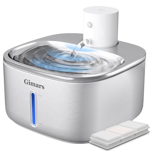 Fontana per gatti Gimars, fontana per animali domestici in acciaio inossidabile da 108 oz/3,2 l, senza fili, a batteria, distributore automatico di acqua per cani senza fili con sensore di movimento