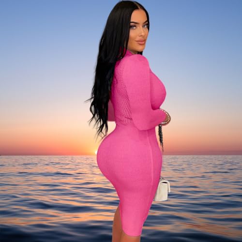 Image of Women's Fashion Sexy Elegant Comfortable Fit Vital V-Neck Knitted Short Sleeve Dress