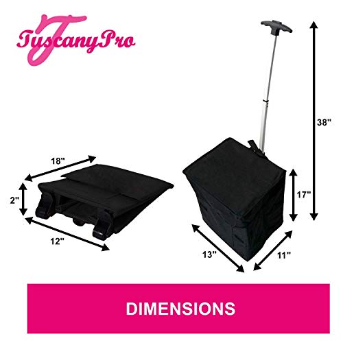 Tuscany Pro Portable Makeup & Hairstylist Chair With Storage Cart - Perfect For Makeup, Hair Stylist, Salon With 25 Inch Seat Height - Carry Bag Included - 10 Years Warranty - Us Patented #TOP2