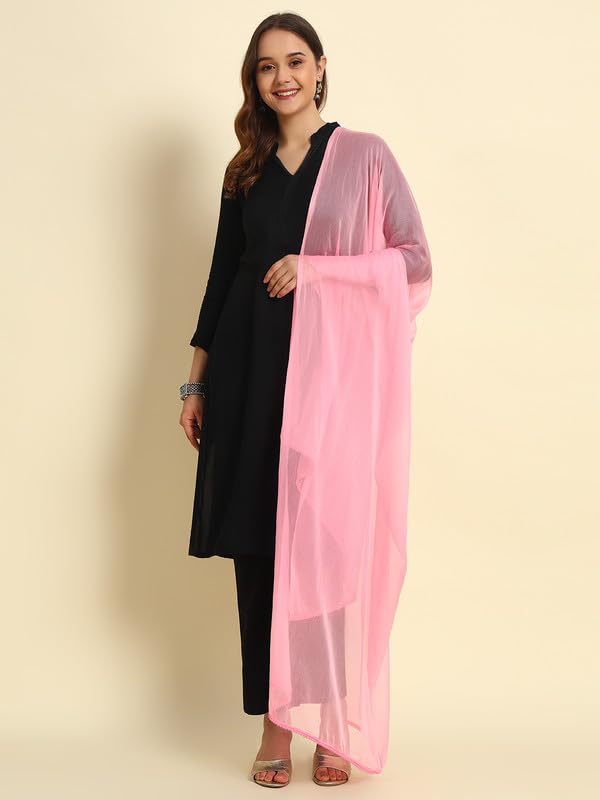 Image of Soft Colors Women's Chiffon Dupatta with Stylish Lace Border