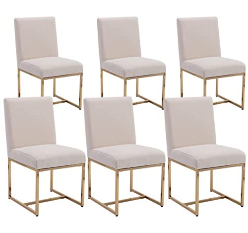 Rivova Contemporary Linen Upholstered Dining Chairs With Golden Base Set Of 6, Comfort Side Chairs For Dining Room, Dining Room Chairs, Cream #TOP12